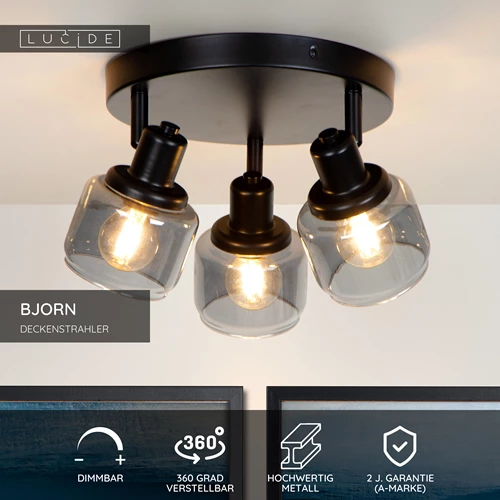 Lucide BJORN - Deckenstrahler - Ø 38 cm - 3xE14 - Schwarz - USP